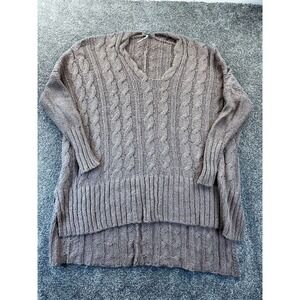 Free People Sweater Womens XS Tunic 3/4 Sleeve Round Neck Crochet Pullover Brown